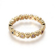 Cubic Zirconia Rings, with Brass Findings, Heart, Real 18K Gold Plated, US Size 7 1/4(17.5mm)(RJEW-P074-08G)