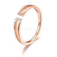 SHEGRACE Titanium Steel Finger Rings, Open Thin Band Cuff Rings, Open Rings, with Grade AAA Cubic Zirconia, Rose Gold, Size 9, 19mm(JR808A)