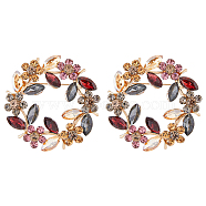 Flower Wreath Colorful Rhinestone Brooch, Alloy Lapel Pin for Backpack Clothes, Light Gold, 41x41.5x14mm(JEWB-WH0026-19)