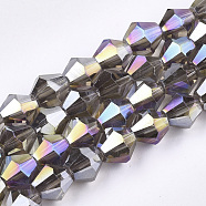 Electroplate Glass Beads Strands, AB Color Plated, Faceted, Bicone, Olive, 6x5.5~6mm, Hole: 1mm, about 47~48pcs/strand, 10.83 inch(27.5cm)(EGLA-Q118-6mm-B13)