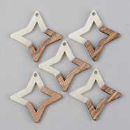 Opaque Resin & Walnut Wood Pendants, Star, Floral White, 29.5x29.5x3mm, Hole: 2mm(RESI-S389-028A-C04)