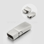 Rectangle 304 Stainless Steel Matte Magnetic Bracelet Clasps,  with Glue-in Ends, Stainless Steel Color, 33x14x8mm, Hole: 12x6mm(STAS-N061-40)