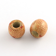 Barrel Printed Natural Wood Large Hole Beads, Sandy Brown, 16~17x15~16mm, Hole: 6~7mm(X-WOOD-R243-16mm-A16)