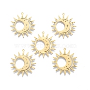 201 Stainless Steel Pendants, Sun with Moon, Real 18K Gold Plated, 30.5x29x1mm, Hole: 1.4mm(STAS-N090-LA901-2)