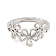 304 Stainless Steel Adjustable Rings, Flower, Stainless Steel Color, US Size 6(16.5mm)(RJEW-K245-56P)