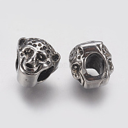 Ion Plating(IP) 304 Stainless Steel European Beads, Monkey Head, Large Hole Beads, Antique Silver, 11x11x10mm, Hole: 4.5mm(STAS-J022-022AS)