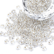 Luster Czech Glass Seed Beads, Silver Lined, 2-Hole, Oval, Clear, 5x3.5x2.5mm, Hole: 0.9mm, about 500g/bag(SEED-N004-005-F01)