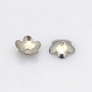 5-Petal 201 Stainless Steel Flower Bead Caps, Stainless Steel Color, 6x2mm, Hole: 0.7mm(STAS-N027-02)