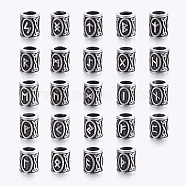 304 Stainless Steel Beads, Large Hole Beads, Column with Rune/Futhark/Futhorc, Antique Silver, 16x13mm, Hole: 8mm, 24 patterns, 1pc/pattern, 24pcs/set(STAS-X0017-24AS)