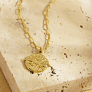 Stainless Steel Sun Pendant Necklaces, with Paperclip Chains, Real 18K Gold Plated, 15.75 inch(40cm)(YN2147-1)