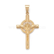 Easter 304 Stainless Steel Big Pendants, with Crystal Rhinestone, Crucifix Cross, Golden, 58.5x35x6mm, Hole: 6.5x12mm(STAS-I163-017G)