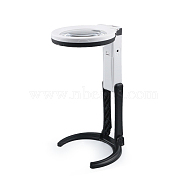 Circle Light Source LED Magnifying Glass Desk Lamp, Foldable Magnifying Light & Stand, with Type A(US Plug) Charger, Fit for Double-A battery(Not Included), Black, 250x135mm(MAGL-PW0002-01)