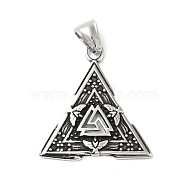304 Stainless Steel Manual Polishing Pendants, Triangle with Valknut, Antique Silver, 35x32.5x2.5mm, Hole: 4x8.5mm(STAS-G274-17AS)