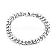 Men's 304 Stainless Steel Cuban Link Chain Bracelets, with Lobster Claw Clasps, Stainless Steel Color, 8-7/8 inch(22.5cm)(BJEW-G631-13P)