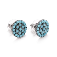 Bohemian Synthetic Turquoise Flat Round Stud Earrings, Alloy Jewelry for Women, Gunmetal, Turquoise, 11x11x2.5mm, Pin: 0.6mm(EJEW-H085-06B)