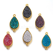 Brass Links connectors, with Druzy Resin, Golden Plated Color, teardrop, Mixed Color, 19x10.5x5.5mm, Hole: 1.2mm(KK-O117-F)