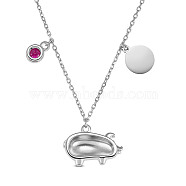 SHEGRACE 925 Sterling Silver Pendant Necklaces, with Grade AAA Cubic Zirconia and Cable Chains, Pig and Flat Round, Platinum, 16.54 inch(42cm)(JN860A)