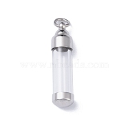 304 Stainless Steel Pendants, with Glass, Bottle, Platinum, 36x8.5mm(STAS-D097-01A-P)