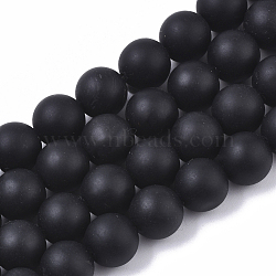 Natural Black Stone Bead Strands, Round, Black, 10mm, Hole: 1.2mm, about 38pcs/strand, 15.35 inch(X-G-R193-01-10mm)