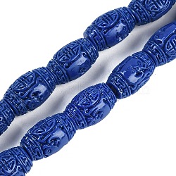 Synthetic Coral Carved Beads Strands, Dyed, Barrel, Blue, 13x8.5mm, Hole: 1.2mm, about 30pcs/strand, 15.47''(39.3cm)(CORA-M001-19B)