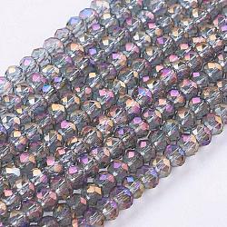 Electroplate Glass Beads Strands, Faceted Rondelle, Full Rainbow Plated, Dark Violet, 3.5x2.5~3mm, Hole: 1mm, about 165~169pcs/strand, 15~16 inch(38~40cm)(EGLA-D020-3x2mm-73)