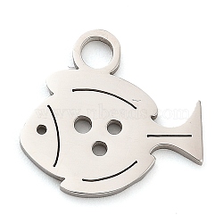 Anti-Tarnish 304 Stainless Steel Pendants, Laser Cut, Fish Charm, Stainless Steel Color, 16x17x1mm, Hole: 2.5mm(STAS-R134-05P)