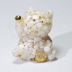 Resin Craft Display Decorations, with Shell Chip, Lucky Cat Figurine, for Home Feng Shui Ornament, White, 63x55x45mm(DJEW-PW0021-29G-34)