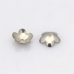 Tarnish Resistant 5-Petal 201 Stainless Steel Flower Bead Caps, Stainless Steel Color, 6x2mm, Hole: 0.7mm(STAS-N027-02)