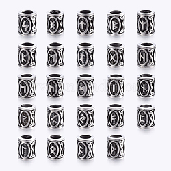 304 Stainless Steel Beads, Large Hole Beads, Column with Rune/Futhark/Futhorc, Antique Silver, 16x13mm, Hole: 8mm, 24 patterns, 1pc/pattern, 24pcs/set(STAS-X0017-24AS)