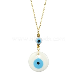 Lampwork Evil Eye Pendant Necklace, with Brass Cable Chains, Golden, 15.55 inch(39.5cm)(NJEW-JN04614-01)