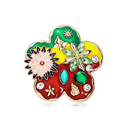 Vintage Alloy Rhinestone Brooches, Colorful Enamel Pins, Flower, 58.5x59mm(JEWB-M046-26B)