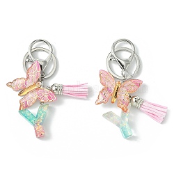 Resin & Acrylic Keychains, with Alloy Split Key Rings and Faux Suede Tassel Pendants, Letter & Butterfly, Random Gradient Color, Letter Y, 8.6cm(KEYC-YW00002-25)