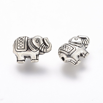 Tibetan Style Alloy Elephant Beads, Antique Silver, 8.5x12x4mm, Hole: 0.8mm