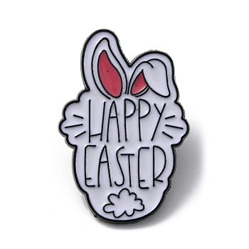Alloy Rabbit Enamel Pins, Happy Easter Brooch for Easter Gift, Rabbit, 30x20x1.5mm,