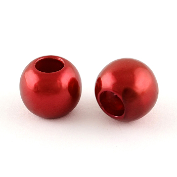 ABS Plastic Imitation Pearl European Beads, Large Hole Rondelle Beads, FireBrick, 11.5~12x10mm, Hole: 4~5mm, about 780pcs/500g