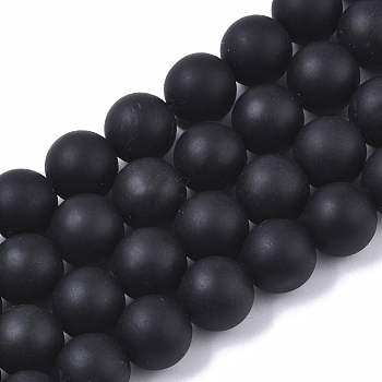 Natural Black Stone Bead Strands, Round, Black, 10mm, Hole: 1.2mm, about 38pcs/strand, 15.35 inch