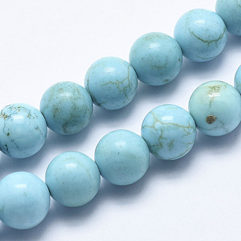 Natural Magnesite Beads Strands, Dyed & Heated, Round, Cyan, 6mm, Hole: 1mm, about 62pcs/strand, about 15 inch