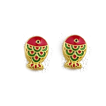Zinc Alloy Enamel Beads, Fish, FireBrick, 12x8x6mm, Hole: 2mm