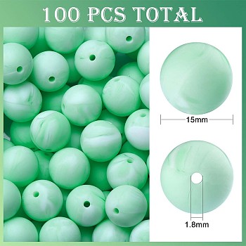100Pcs Silicone Beads Round Rubber Bead 15MM Loose Spacer Beads for DIY Supplies Jewelry Keychain Making, Aquamarine, 15mm