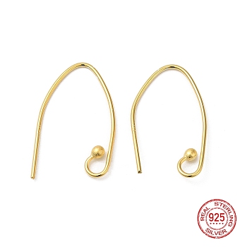 925 Sterling Silver Earring Hooks, Marquise Ear Wire, with S925 Stamp, Golden, 21 Gauge, 21x0.7mm, Hole: 3mm