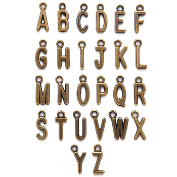 Tibetan Style Alloy Pendants, Cadmium Free & Lead Free, Alphabet, Letter A~Z, Antique Bronze, 15.5~17x4.5~11x2mm, Hole: 2mm, about 26pcs/set