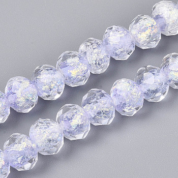 Handmade Foil Lampwork Beads Strands, Rondelle, Faceted, Lilac, 7~8x9.5~10mm, Hole: 1.2~2mm, about 40pcs/strand, 12.20~12.60''(31~32cm)