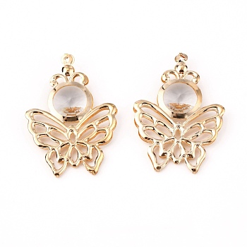 Iron Crystal Rhinestone Pendants, Butterfly, Light Gold, 48.5x34x8mm, Hole: 1.2mm