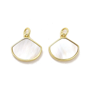 Brass Pave Shell Shell Shape Charms with Jump Ring, Real 18K Gold Plated, 14.5x15x2.5mm, Hole: 3.5mm