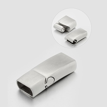 Rectangle 304 Stainless Steel Matte Magnetic Bracelet Clasps,  with Glue-in Ends, Stainless Steel Color, 33x14x8mm, Hole: 12x6mm