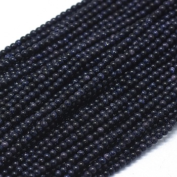 Synthetic Blue Goldstone Beads Strands, Round, 2mm, Hole: 0.8mm, about 190pcs/strand, 15.35 inch(39cm)