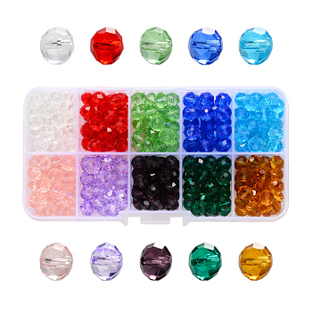Transparent Glass Beads, Faceted, Rondelle, Mixed Color, 8x6mm, Hole: 1.4mm, about 300pcs/box