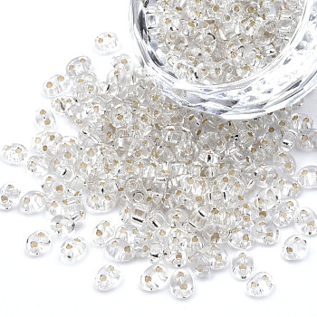 Luster Czech Glass Seed Beads, Silver Lined, 2-Hole, Oval, Clear, 5x3.5x2.5mm, Hole: 0.9mm, about 500g/bag