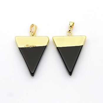Natural Gemstone Triangle Pendants, with Golden Tone Brass Findings, 30~40x21~29x4mm, Hole: 8x5mm