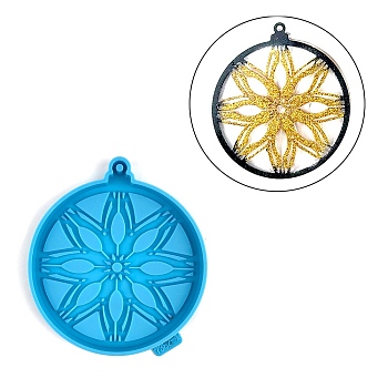 Christmas Themed Big Pendant Silicone Molds, Resin Casting Molds, for UV Resin, Epoxy Resin Craft Making, Flat Round, Snowflake Pattern, 117x104x9mm, Hole: 3.8mm
